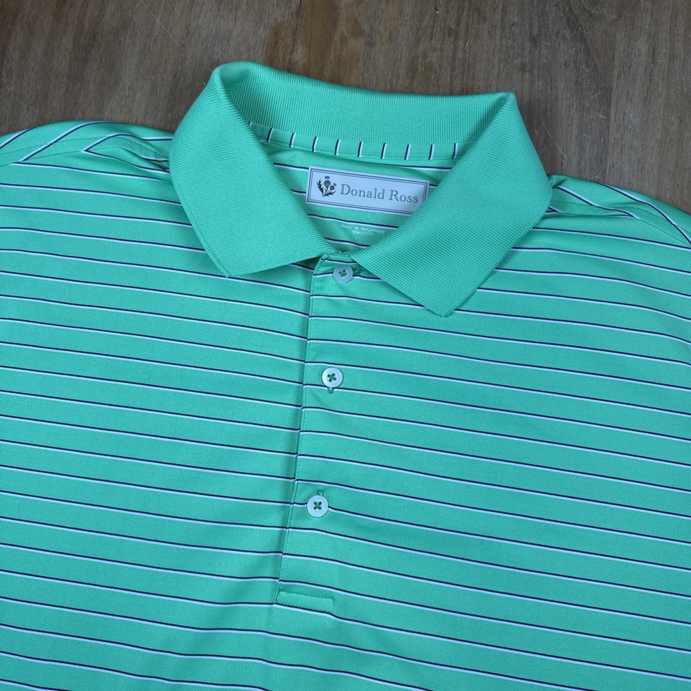 Donald Ross Short Sleeve Golf Polo Shirt Mens L Green Striped Logo Casual